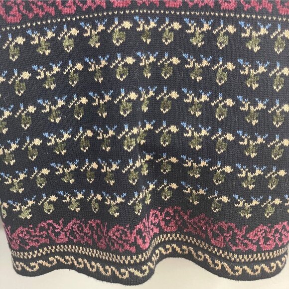 Appleseeds Vintage Apres Ski Dark Fair Isle Sweater Large Chenille Cardigan Cozy - Picture 10 of 13